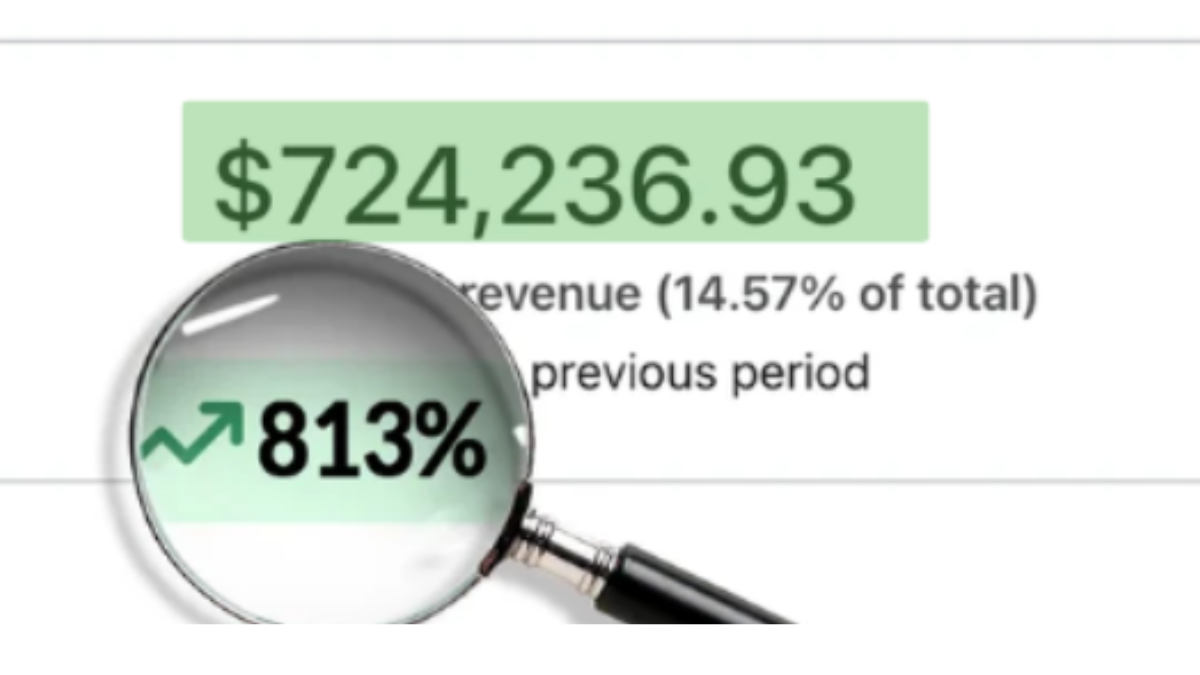Proof screenshot showing +813% revenue increase in 6 months